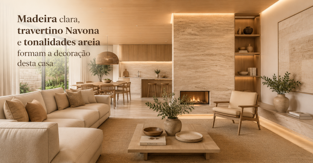 Travertino Navona e tons areia transformam esta casa