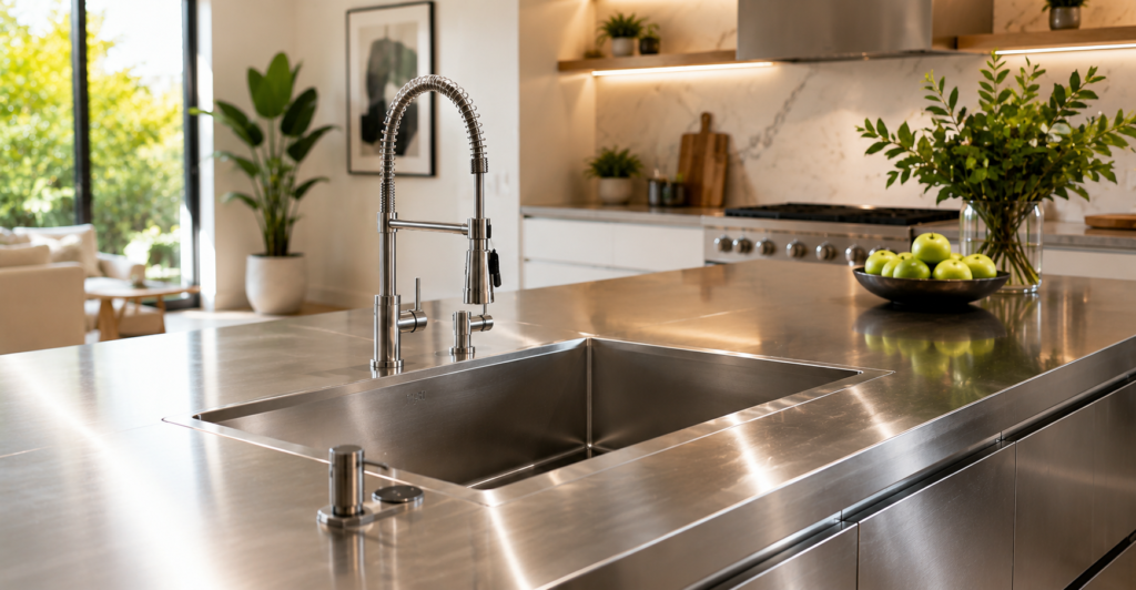 Cozinhas modernas trocam granito por aço inox